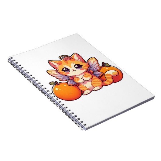 Schattigee sprookjeskat met sinaasappels notitieboek (Rechterzijde)