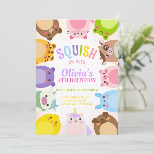 Schattigee Squishmallow-verjaardagsuitnodiging Kaart (Staand voorkant)