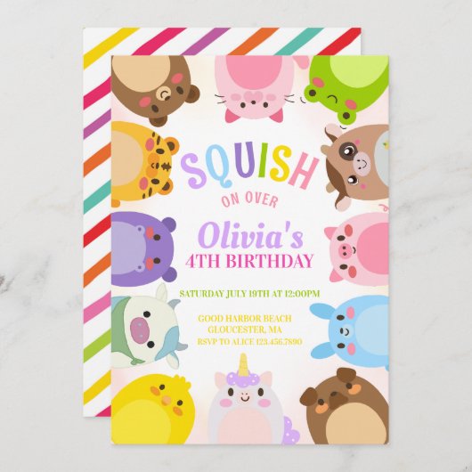 Schattigee Squishmallow-verjaardagsuitnodiging Kaart (Voorkant / Achterkant)