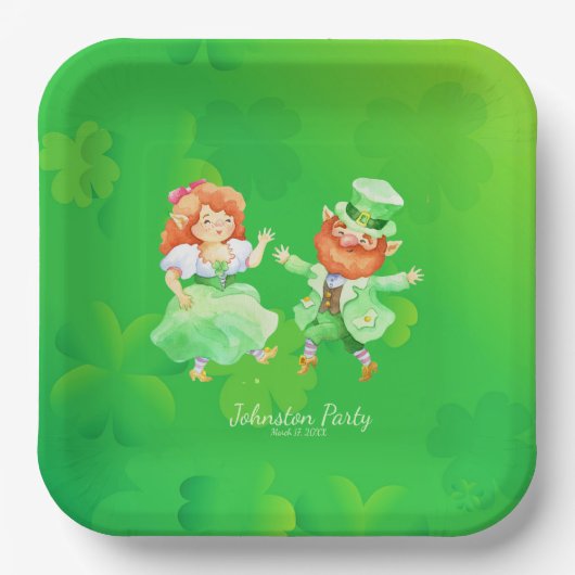 Schattigee St. Patrick's Day Irish Elves Dancing J Papieren Bordje (Voorkant)