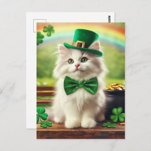 Schattigee St. Patricks Day Kitten Regenboogpot va Briefkaart (Voorkant / Achterkant)