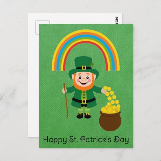 Schattigee St Patricks Day Leprechaun Rainbow Gold Briefkaart (Voorkant / Achterkant)