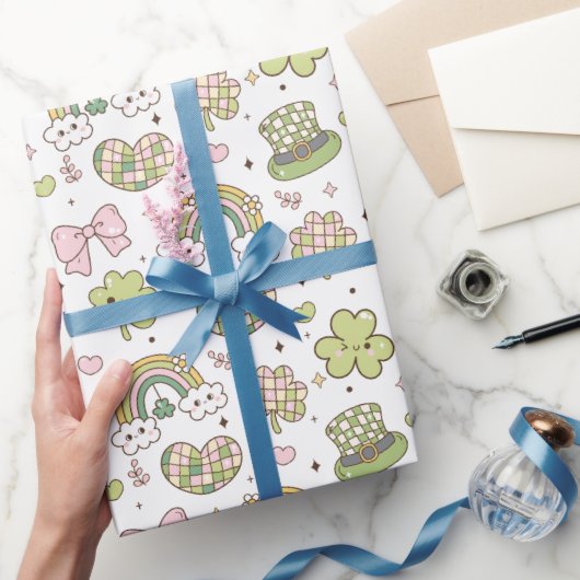 Schattigee St. Patrick's Day Shamrock en Rainbows  Cadeaupapier (Geschenken)