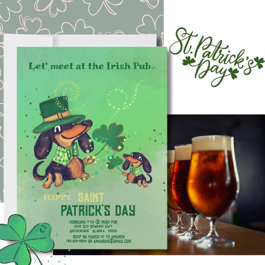 Schattigee ST. Patrick's Day Teckels uitnodiging