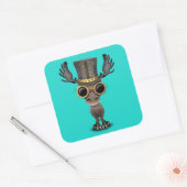 Schattigee Steampunk Baby Moose Vierkante Sticker (Envelop)