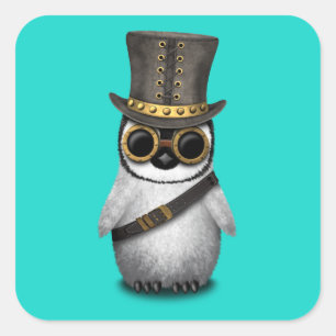 Schattigee Steampunk Baby Penguin Vierkante Sticker