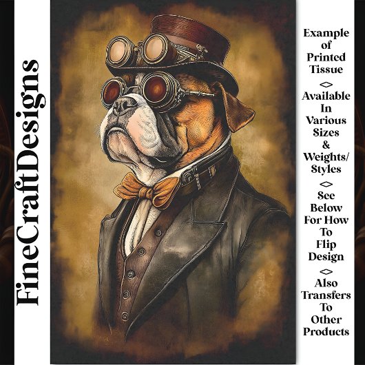 Schattigee Steampunk Bulldog in Goggles BD3 Decoup Tissuepapier