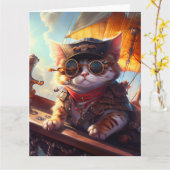 Schattigee Steampunk Pirate Cat Kaart (Gele Bloem)