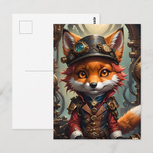 Schattigee Steampunk Red Fox Briefkaart (Voorkant / Achterkant)