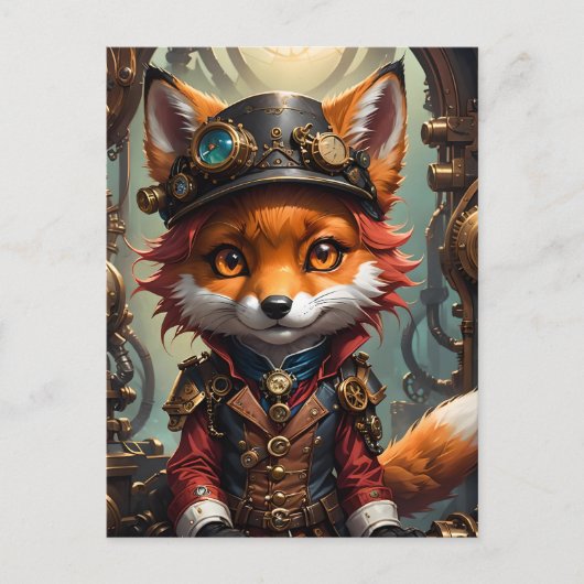 Schattigee Steampunk Red Fox Briefkaart (Voorkant)