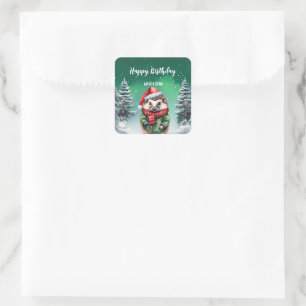 Schattigee stekelvarken kerstboom verjaardagsfeest vierkante sticker