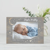 Schattigee Sterren Maan Hemelse Pasgeboren Jongen  Aankondiging (Staand voorkant)