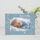 Schattigee Sterren Maan Hemelse Pasgeboren Jongen  Aankondiging (Staand voorkant)