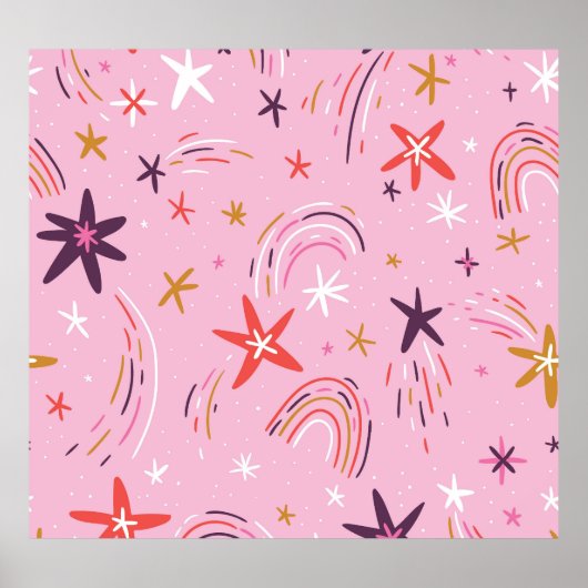 Schattigee sterren regenbogen roze patroon poster (Voorkant)