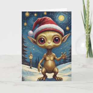 Schattigee Sterrennacht Alien Retro Christmas Kaart
