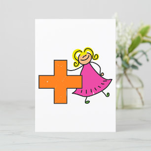 Schattigee Stick Figuur Meisje met Plus Sign Kaart
