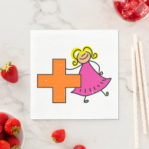 Schattigee Stick Figuur Meisje met Plus Sign Servet