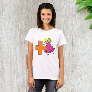 Schattigee Stick Figuur Meisje met Plus Sign T-shirt