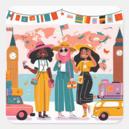 Schattigee sticker van vrouwen van kleur reizen