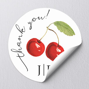 Schattigee stijlvolle rode kersen dank u zwart mon ronde sticker