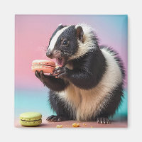 Schattigee stinkdier eten kleurrijke macarons