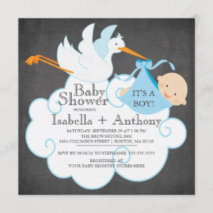 Schattigee Stork Chalkboard Boy Baby shower Uitnod Kaart