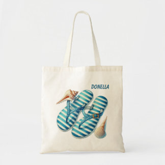 Schattigee strand flip flop liefhebbers voeg naam tote bag