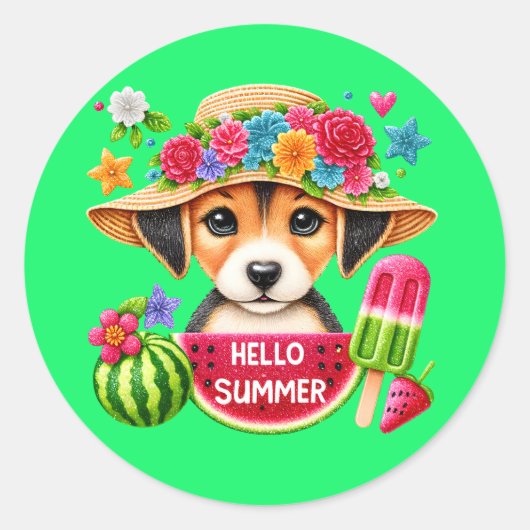 Schattigee strand puppy liefhebbers ronde sticker (Voorkant)