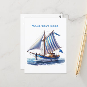 Schattigee strand zeilboot tekst toevoegen briefkaart