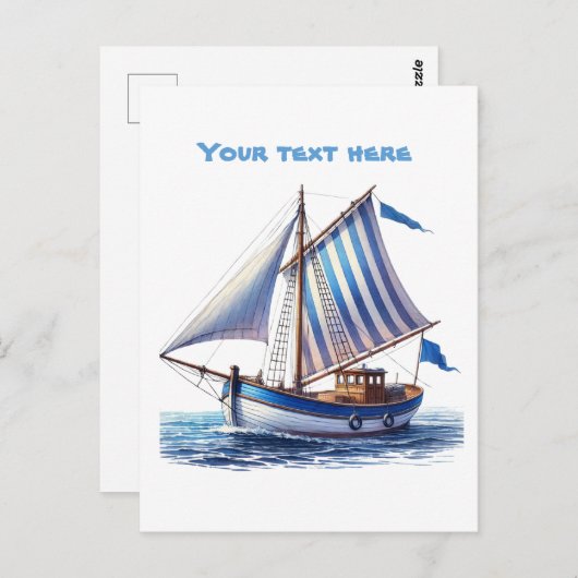 Schattigee strand zeilboot tekst toevoegen briefkaart (Voorkant / Achterkant)