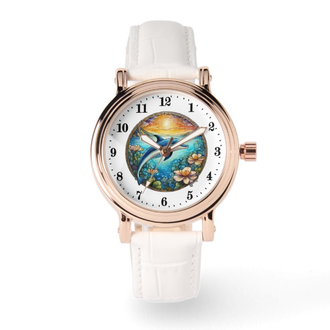 Schattigee stranddolfijn dames horloge (Voorkant)