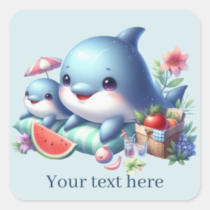 Schattigee stranddolfijn tekst toevoegen Vierkante Sticker