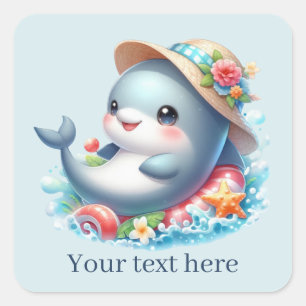 Schattigee stranddolfijn Tekst toevoegen Vierkante Sticker