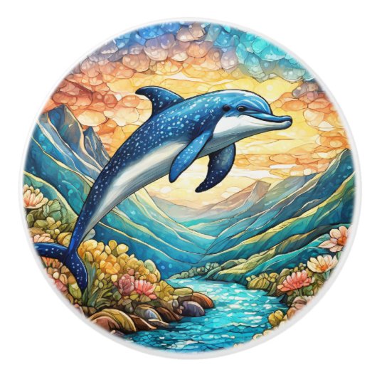 Schattigee stranddolfijnliefhebbers keramische knop (Voorkant)