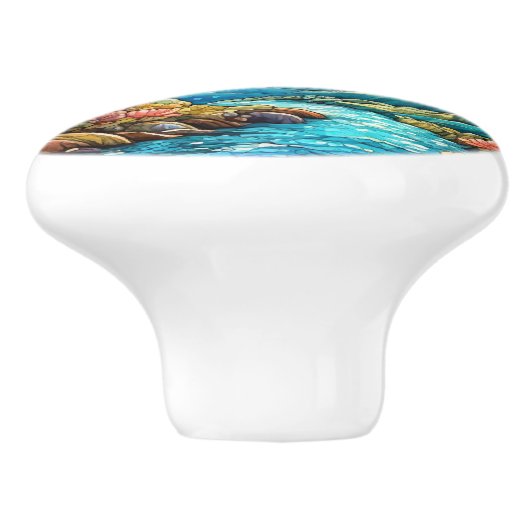 Schattigee stranddolfijnliefhebbers keramische knop (Zijkant)