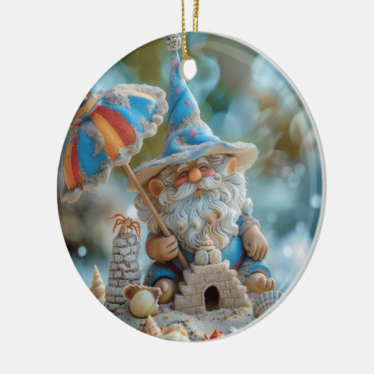 Schattigee strandkabouter met een paraplu keramisch ornament (Links)