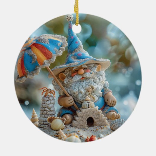 Schattigee strandkabouter met een paraplu keramisch ornament (Achterkant)