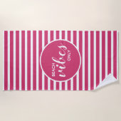 Schattigee strandvibes Alleen roze wit gestreept M Strandlaken (Voorkant)
