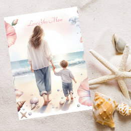 Schattigee strandwandeling met mam Waterverf Moede Feestdagenkaart
