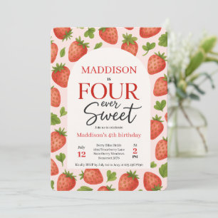 Schattigee Strawberry Four Ooit Sweet 4th Birthday Kaart
