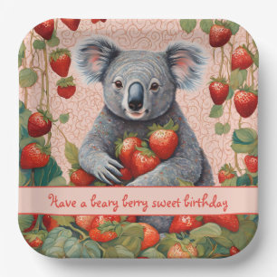 Schattigee Strawberry Koala Beer Verjaardag Kaart Papieren Bordje