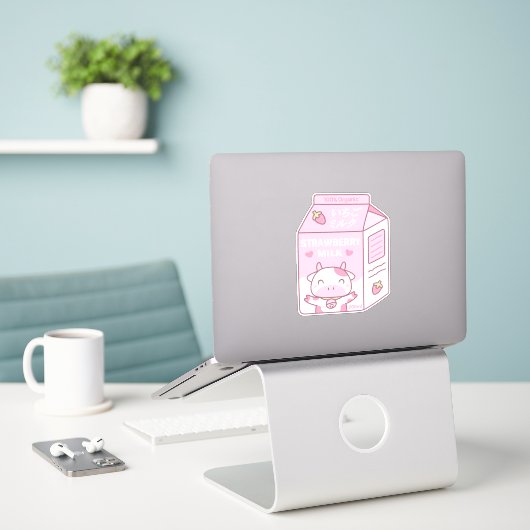 Schattigee Strawberry Milk Kartonnen doos Sticker (Laptop op bureau)