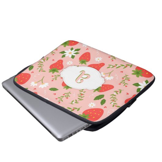 Schattigee Strawberry Pattern Electronics Bag Laptop Sleeve (Voorkant onderkant)