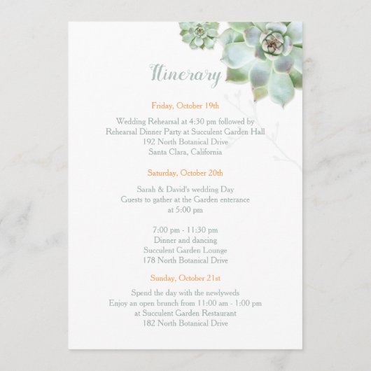 Schattigee Succulente Tuin Huwelijksroute Programma (Achterkant)