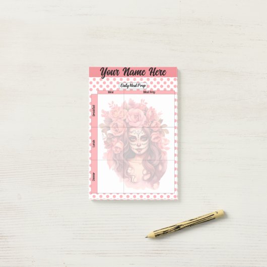 Schattigee Sugar Skull Dagelijkse Maaltijd Prep Post-it® Notes (Op bureau)