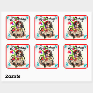 Schattigee Sugar Skull Verjaardag Vierkante Sticker