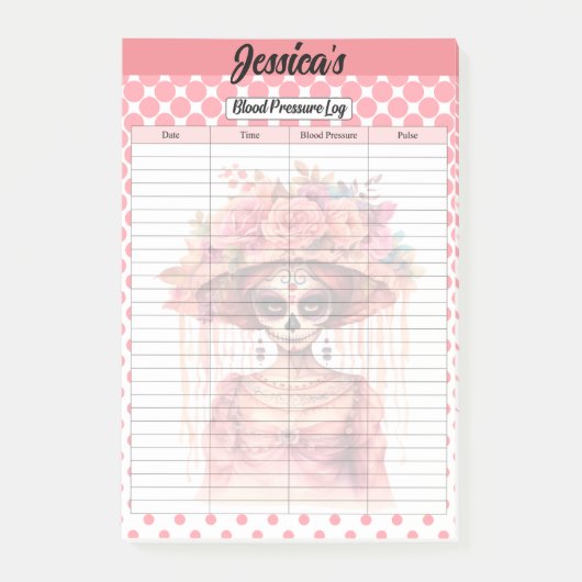 Schattigee suiker schedel bloeddruk log post-it® notes (Voorkant)
