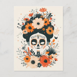Schattigee Suikerschedel met Bloemen Dag van de Do Briefkaart