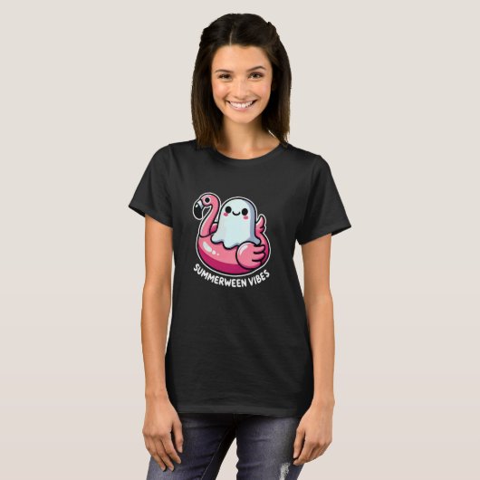 Schattigee Summerween Vibes Ghost op Flamingo Floa T-shirt (Voorkant volledig)