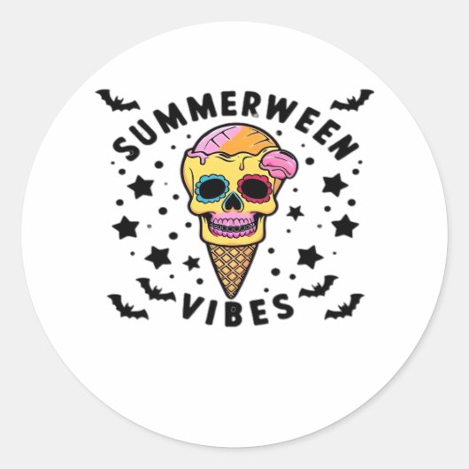 Schattigee Summerween Vibes Skeleton IceCream Summ Ronde Sticker (Voorkant)